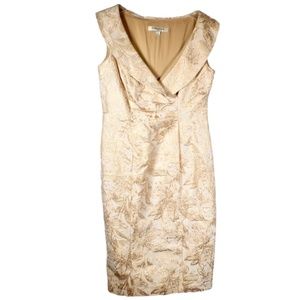 Evan Picone Gold Metallic Brocade Sz 4 Cocktail Dress Sheath MCM Formal